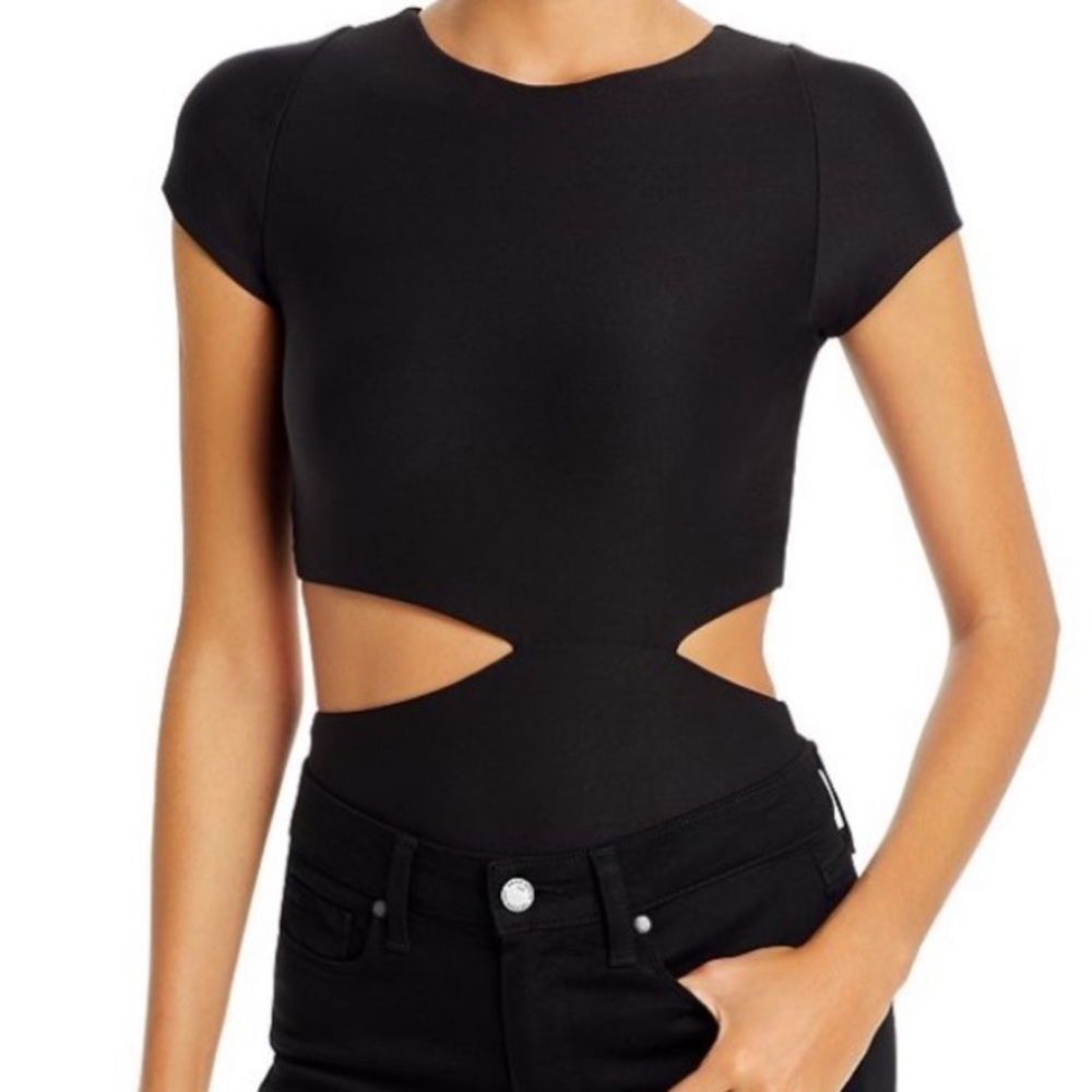Alix NYC black short sleeve cutout bodysuit